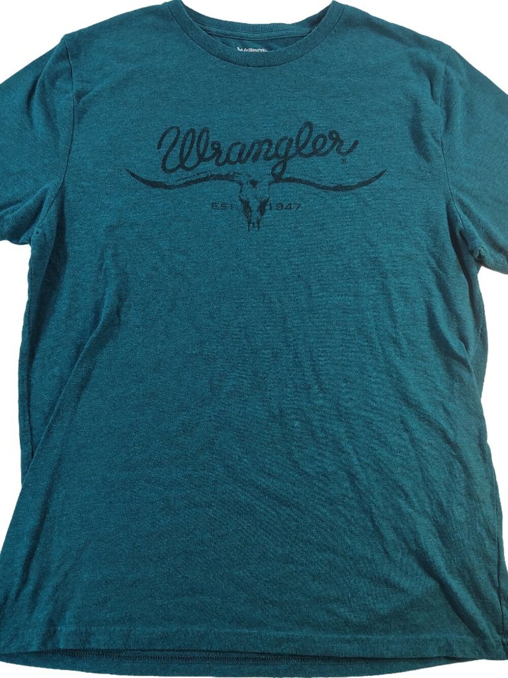 Men's Medium Blue/Green Short Sleeve Wrangler Bullhorn Graphic Logo T-Shirt